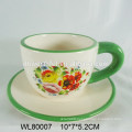 Superior flower and birds decal ceramic espresso cup & saucer